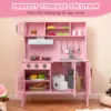 Kids Kitchen Playset Wooden Pretend Play Chef Toy w/ Microwave & Accessories - Afbeelding 6